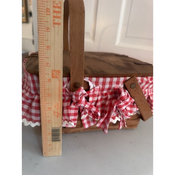 Vtg Longaberger 1993 Large Basket With Lid, Handles & Riser Picnic Pie Red White - Picture 12 of 14